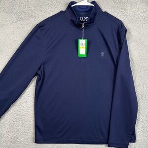 NEW Izod Golf Mens Medium Sweatshirt Quarter Zip Blue Lightweight Logo Pullover